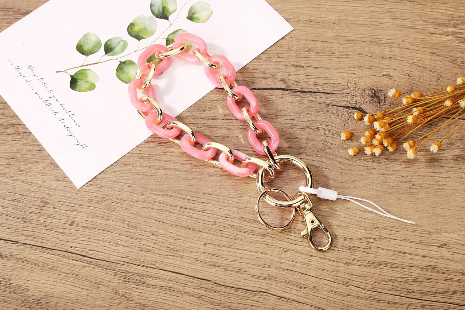 Stylish Wrist Lanyard Keychain Wristlet Key Chains Resin and Hardware Chains Link Gold Key Ring Bracelet for Women