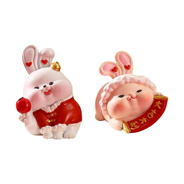 2 Piezas de Estatua de Conejo de Resina para Salpicadero de Coche Adornos de Decoración de año Nuevo Chino