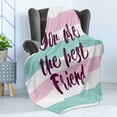 thumbnail image 4 of Best Friend Soft Flannel Fleece Throw Blanket, Handwritten Bold Inscription on a Stripey Background, Cozy Plush for Indoor and Outdoor Use, 70" x 90", Baby Pink Pale Seafoam, by Ambesonne, 4 of 5
