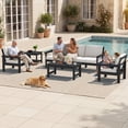 thumbnail image 4 of SERWALL 7-Piece Outdoor Patio Conversation Set, HDPE Modular Sofa Set for Porch, Deck & Backyard, All-Weather Patio Furniture, Black Frame with Beige Cushions, 4 of 7