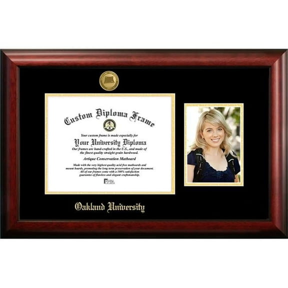 Campus Images MI984PGED-1185 11 x 8.5 in. Oakland University Gold Embossed Diploma Frame with 5 x 7 in. Portrait - Satin Mahogany