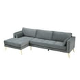 thumbnail image 2 of 104.5 Inch Sectional Sofa with Two Pillows, L-Shape Velvet Upholstered Sofa Couch with Padded Seat and Metal Legs for Living Room Office Furniture Set, Gray, 2 of 6