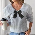 thumbnail image 3 of Cute Sweaters for Women Teen Girls with Bowknot Lapel/High Neck Long Sleeve Knitted Crop Plain Pullover Winter Tops (XL, Gray), 3 of 5