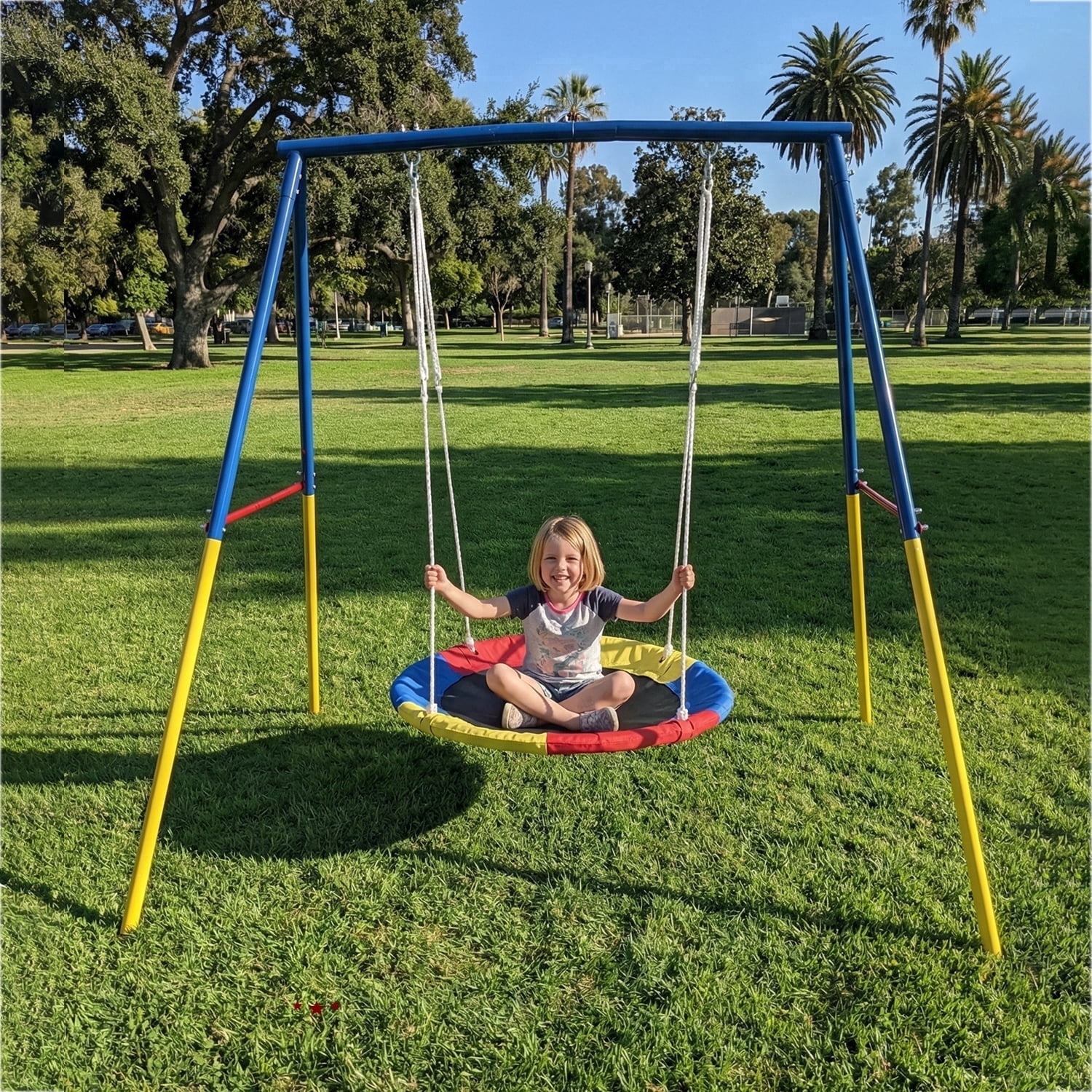 Gymax Outdoor Kids Swing Set Heavy Duty Metal A-Frame w/Ground