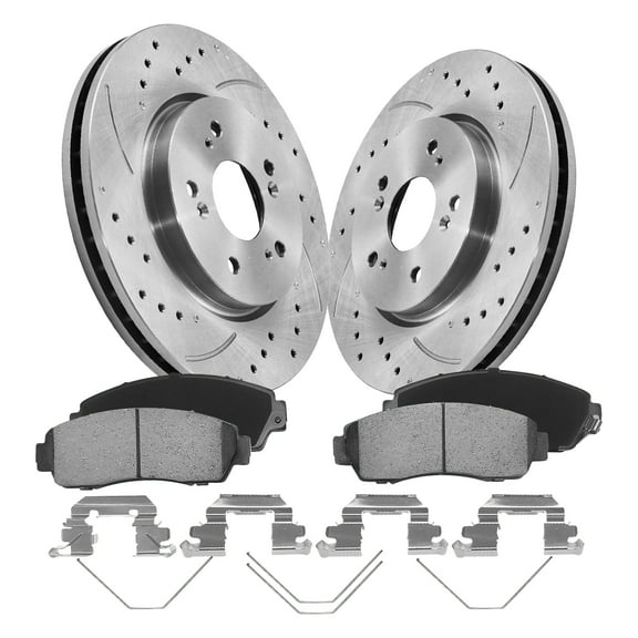 Aurogenix Front Brake Kit, Compatible With 2007-2016 Honda CR-V, 2012-2015 Honda Crosstour, Drilled Brake Rotors & Ceramic Brake Pads, 296mm 11.7in