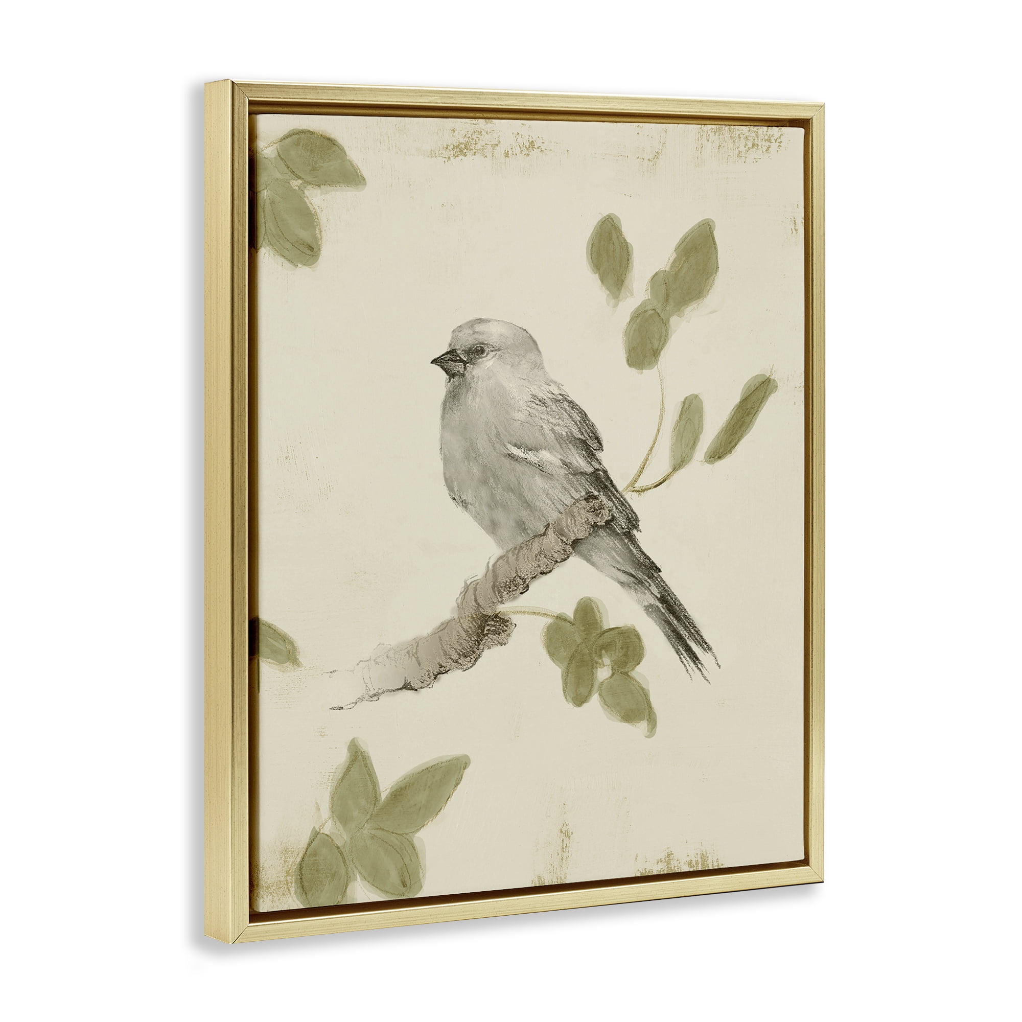 Stupell Industries Bird Scene on Neutral Gold Framed Floater Canvas Wall Art, design by Lanie Loreth