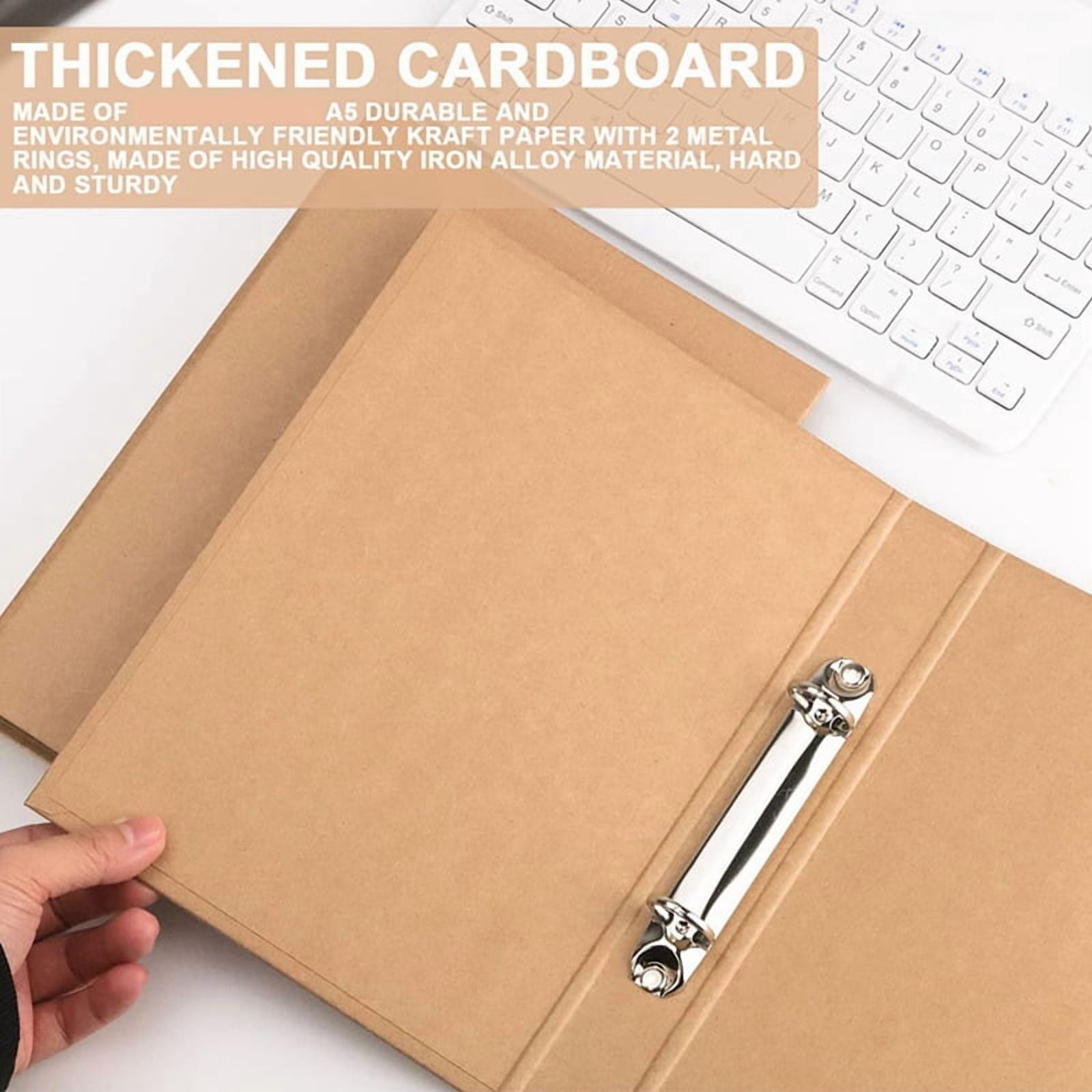 12Pcs A5 Refillable Ring Binder,A5 Kraft Paper Binder Tray with 2 Rings to Add Loose Sheets,A5 Kraft Paper Folders
