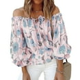 thumbnail image 1 of Blusa rosa con escote en V y hombros descubiertos, camisa informal holgada y elegante, blusa con mangas con volantes y estampado floral XXL, 1 of 4