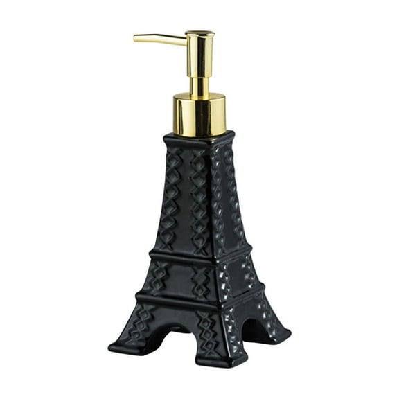 Bathroom Soap Dispenser Eiffel Tower Shape Decor, 7oz Cute Parisian Touch Ceramic Refillable Pump Dispenser Bottle for Modern Kitchen Decor, Black