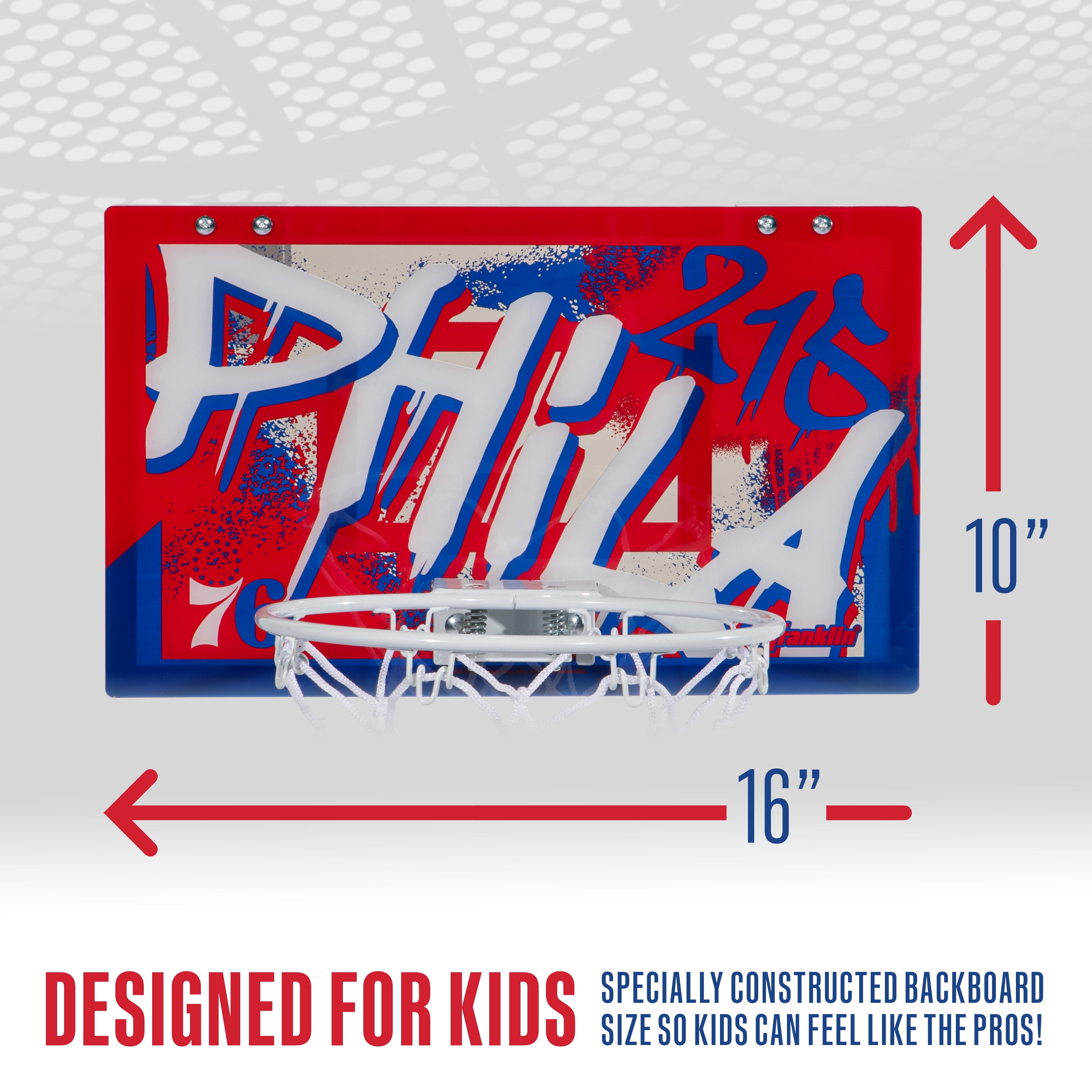 Franklin Sports NBA Philadelphia 76ers Over the Door Basketball Hoop - Kids Indoor Basketball Hoop with Mini Basketball - NBA Fan Shop Mini Hoop for Bedroom + Office - Over the Door Mini Hoop Set