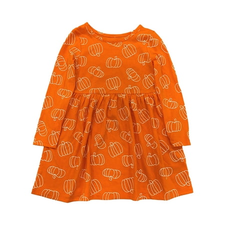 Infant & Toddler Girls Orange Pumpkin Halloween Dress 5T