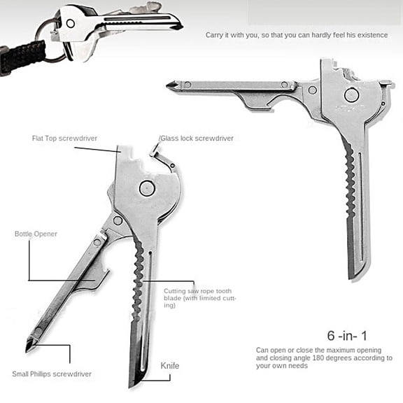 PPLoney 6-in-1 Multifunctional Key Tool - Keychain Opener & Screwdriver - Stainless Steel Portable Gadget for Home & Outdoor Use - Compact Keyring Essential