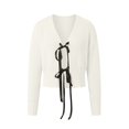 thumbnail image 4 of idosla Women's Long Sleeve Crop Cardigan Sweaters Chic Loose V Neck Knit Sweater Outerwear with Bow Tie (White, XL), 4 of 5
