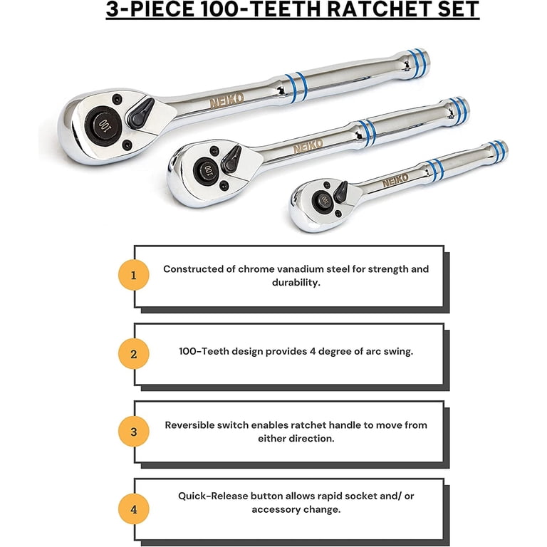 NEW_3 Piece Mini Ratchet Wrench Set 1/4 3/8 1/2inch 2024 NEW7 N8N2