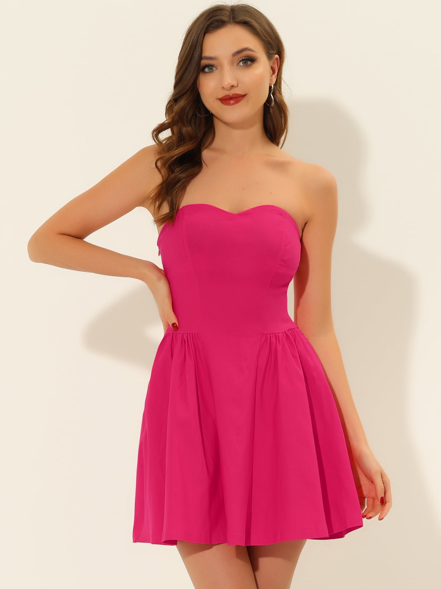 DARING DIVA Party Mini Strapless Sweetheart Neck Christmas Mini Dress S Rose Red