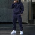 thumbnail image 2 of Men's 2 Piece Cargo Tracksuit, Long Sleeve Solid Lace up Hooded Pullover Sweatshirt & Multi‑Pocket Cargo Jogger Pants, Casual Streetwear Athletic Sweatsuit for Men, 2 of 5