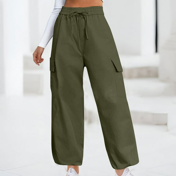 Wensltd Women High Waisted Cargo Pants Casual Wide Leg Trousers