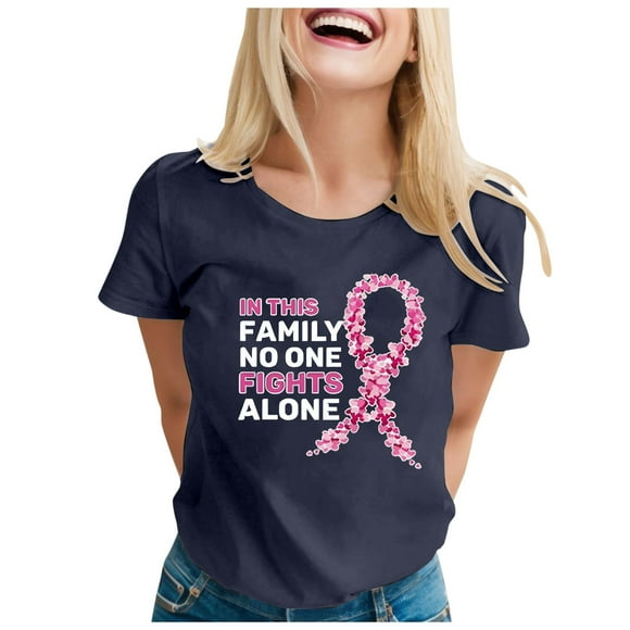TSADFHJI Cute Tops for Teen Girls Long Sleeve Women's Cancer Printed T Shirt International Publicity Moon Short Sleeved Shirt M Navy