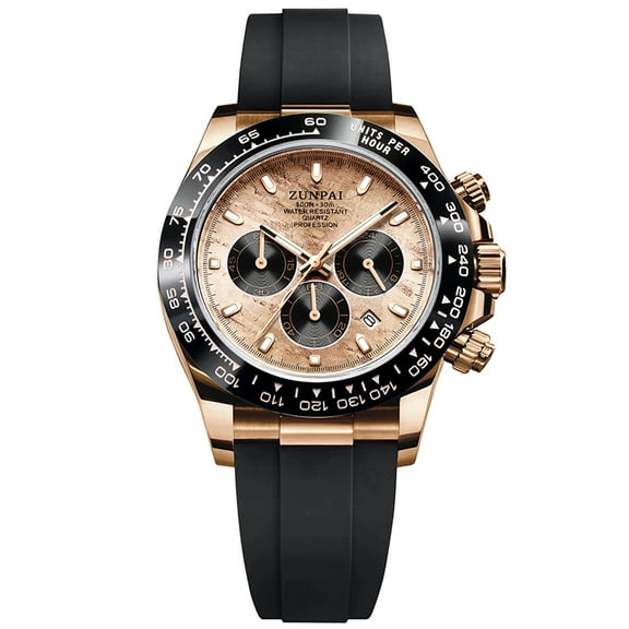 ZUNPAI Mens Watch Quartz Analog Waterproof  Rubber Strap Big Dial Elegant Wristwatch for Men Luminous Calendar