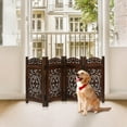 thumbnail image 5 of Pet Gate Indoor Foldable in Raise Wood-4 Panel Dog Safety Gate, 56" W x 28" H, Hand-Carved Solid Wood & MDF,Free Standing Portable Indoor Gate for Doorways,Halls, Stairs-Fully Assembled - Burnt, 5 of 6