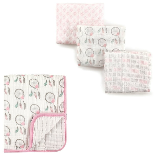 Hudson Baby Boys' and Girls' Muslin Swaddle Blanket 4Layer Tranquility