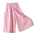 thumbnail image 3 of VBEWZET Girls Ice Silk Wide Leg Culottes, Elastic Waist Flowy Capri Pants Elastic Waist Casual Summer Trousers for Kids & 5-15 Years Red 10-11 Years, 3 of 6