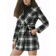 thumbnail image 4 of INSPIRE CHIC Women's Plaid Shawl Collar Belted Wrap Winter Coat XL Black White, 4 of 6