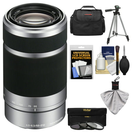 Sony Alpha E-Mount 55-210mm f/4.5-6.3 OSS Zoom Lens with 3 UV/FLD/PL Filters + Case + Tripod Kit for A7, A7R, A7S Mark II, A5100, A6000, A6300 (Best Zoom Lens For Sony A6300)