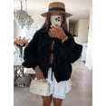 thumbnail image 4 of Women'S Lace-Up Cardigan Sweater Chunky Knit Long Puff Sleeve Fashion Autumn and Winter Jacket Coat Black S, 4 of 5