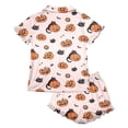 thumbnail image 6 of JIAYUE Women's Two Piece Pajama Set Soft Breathable Loungewear With Halloween Cute Print Notch Collar Button Short Sleeve Tops With Elastic Shorts Cozy Sleepwear Indoor Rest, 6 of 7