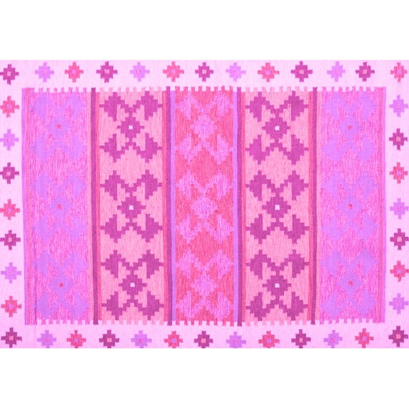 Ahgly Company Indoor Rectangle Abstract Pink Contemporary Area Rugs, 2' x 4'
