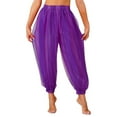 thumbnail image 4 of YONGHS Women's Belly Dance Costume Sequin Harem Lantern Pants Arabic Halloween Trousers Purple One Size, 4 of 7