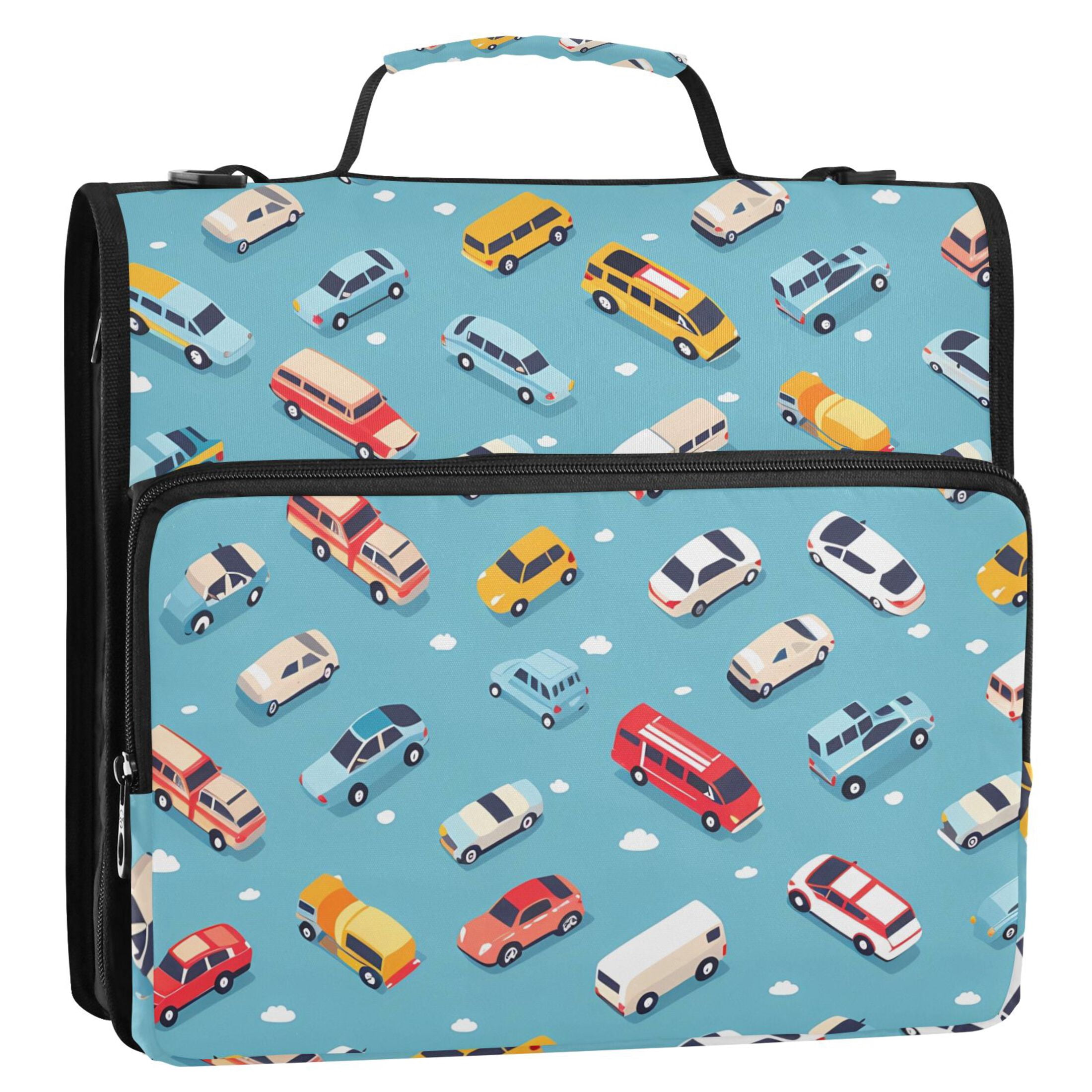 ALAZA Zipper Binder Cartoon Cars 3 Ring Trapper Keeper File Folder Organizer Bag