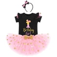 thumbnail image 2 of IBTOM CASTLE Toddler Girls 1st 2nd 3rd Birthday Outfit Princess Polka Dots Ruffle Tutu Skirt Mouse Headband Cake Smash Party Clothes Set 1 Year Black + Pink, 2 of 8