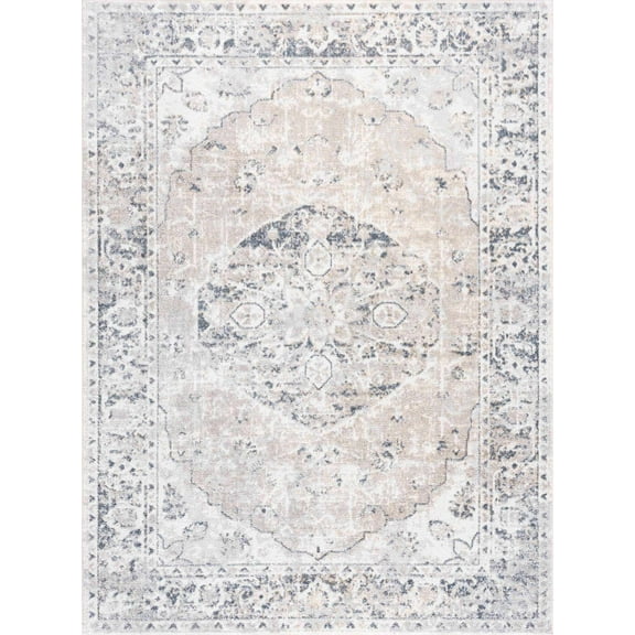 BoutiqueRugs Rudo Farmhouse Area Rug - Machine Washable - Light Gray, Medium Gray, Medium Brown - 5'3" x 7'