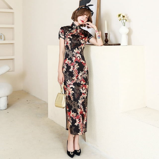 Vestido cheongsam largo de verano y otoño Vestido de mujer ajustado Rendimiento
