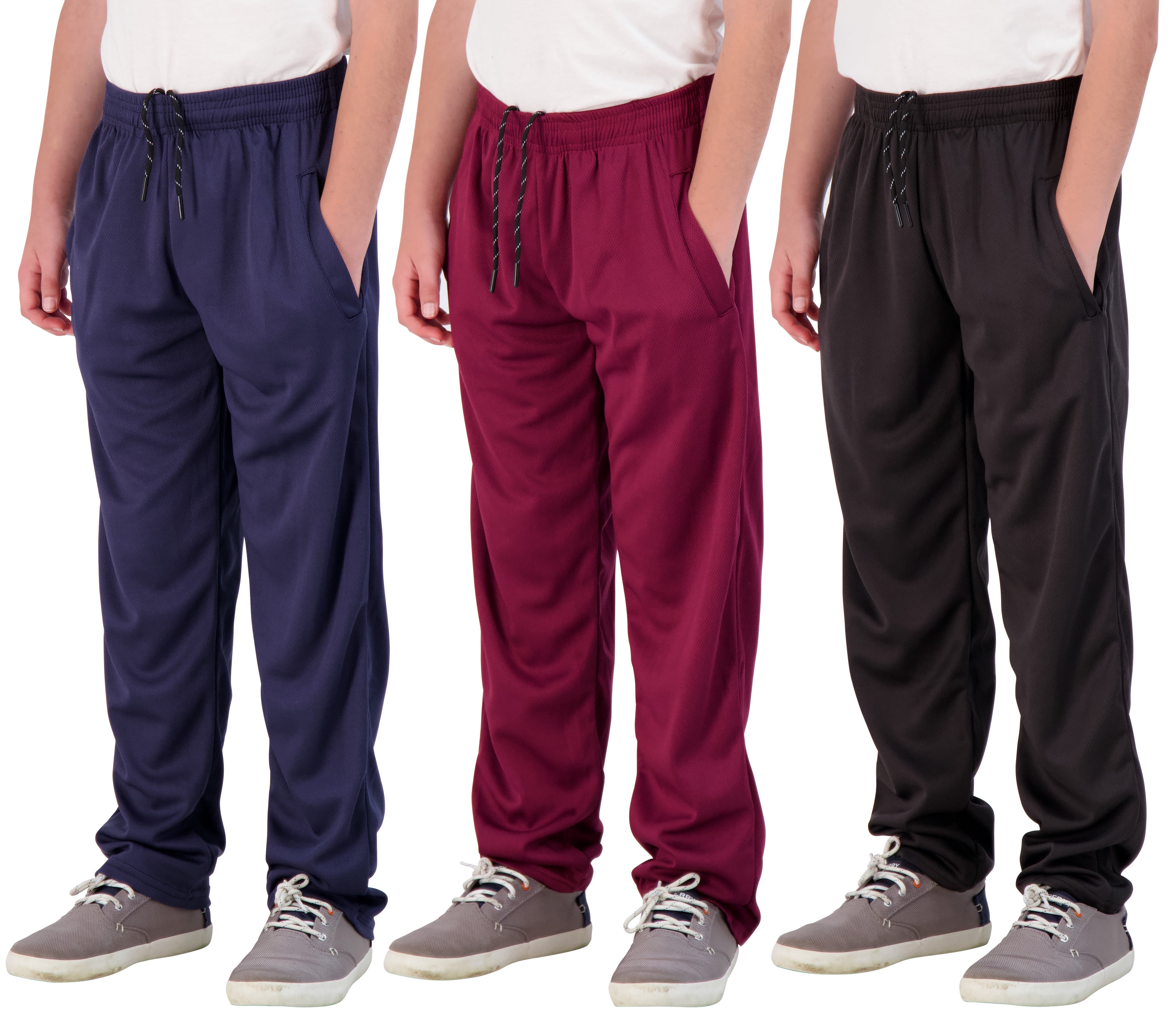 3 Pack: Boys' Mesh Open Bottom Active Sweatpants with Pockets ...