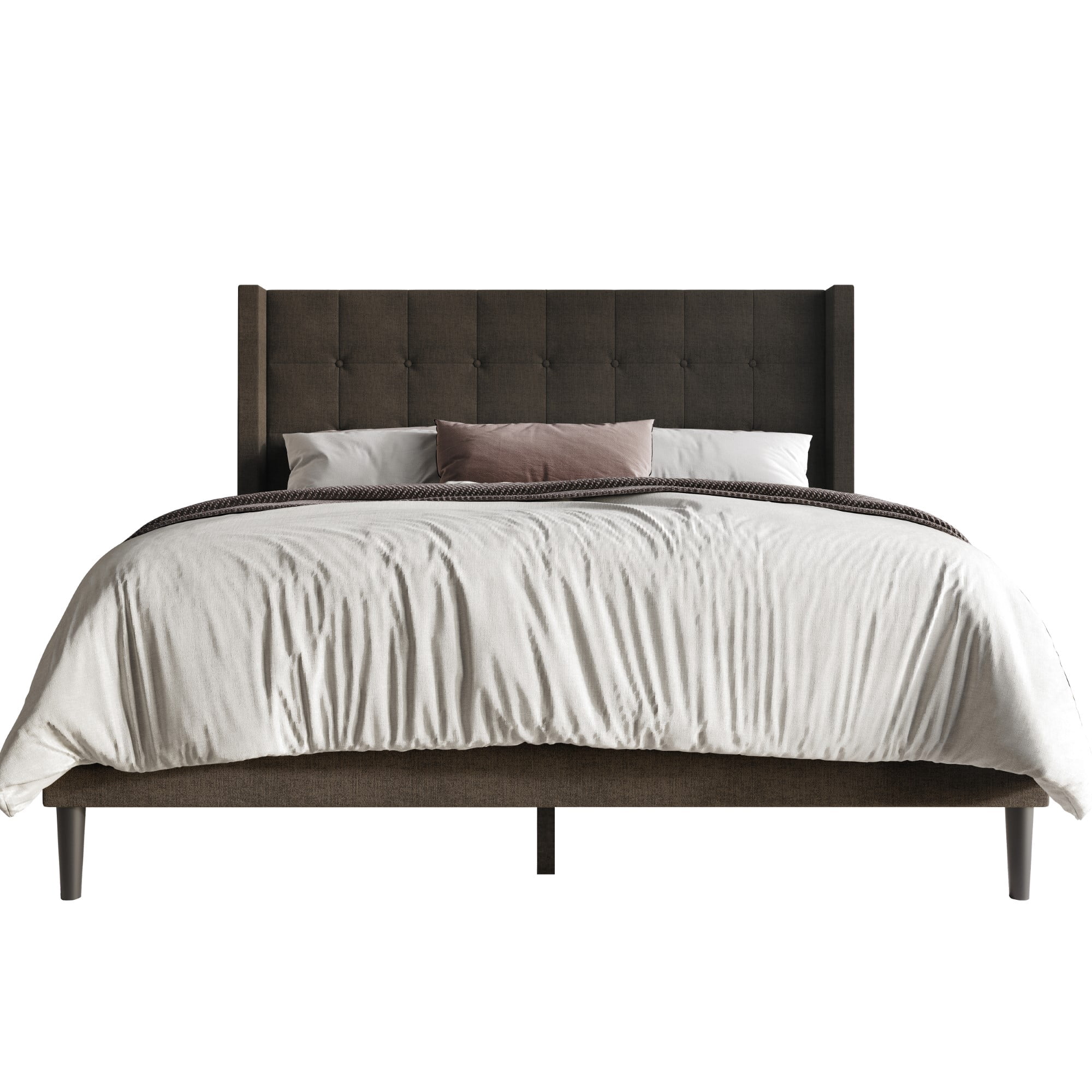 Home Design Danville Queen Tufted Upholstered Platform Bed with Wingback Headboard and Foam Cushion, Dark Brown, Easy Assembly