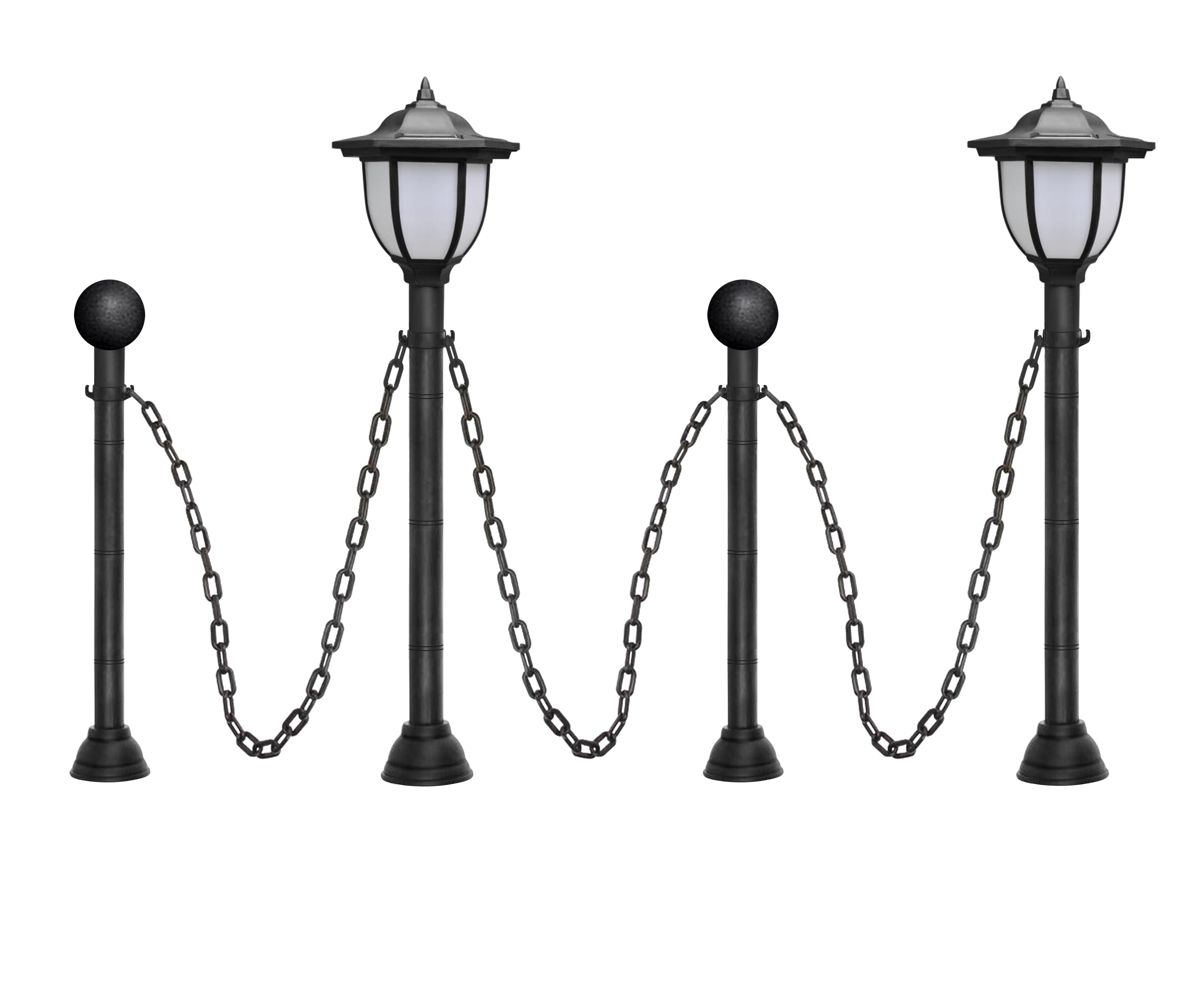 24"Vintage Chain guardrail Lamp Post Lawn Path Light Set for Outdoor