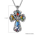 thumbnail image 7 of Colorful Rainbow Cross Necklace for Women Christian Jewelry Black Oxidized Murano Style Millefiori Glass Flower Stainless Steel Chain Size 20" Catholic Faith Religious Birthday Gifts for Women, 7 of 7