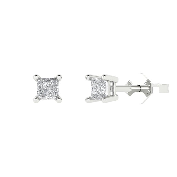 0.5 ct Push-Back Stud Earrings for Women | 3.5mm Princess Cut White Sapphire | 18K White Gold