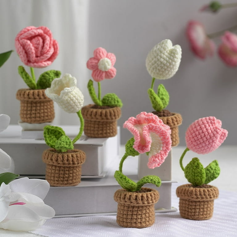 TEHAUX 2 Sets Crochet Kit for Beginners Crochet Flowers for Adults DIY Kits  White Yarn Knitting Kit Fresh Flower Bouquet Suit Crochet Bouquet Kit