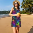 thumbnail image 3 of Fotbe Bright Universe Vestido de Verano sin Mangas para Mujer – Vestido Midi Línea A, Estilo Camiseta Floral, Vestido Playero Casual y Fluido, 3 of 7