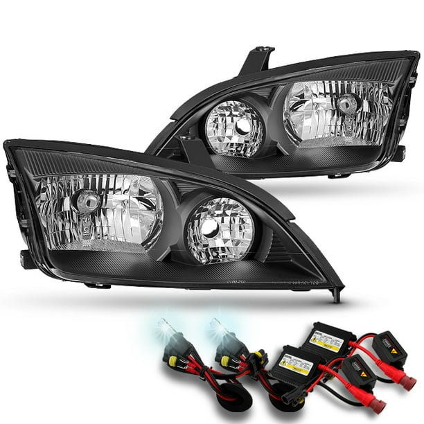 Fit 2005 2006 2007 Ford Focus LH + RH Black Headlights Assembly Pair