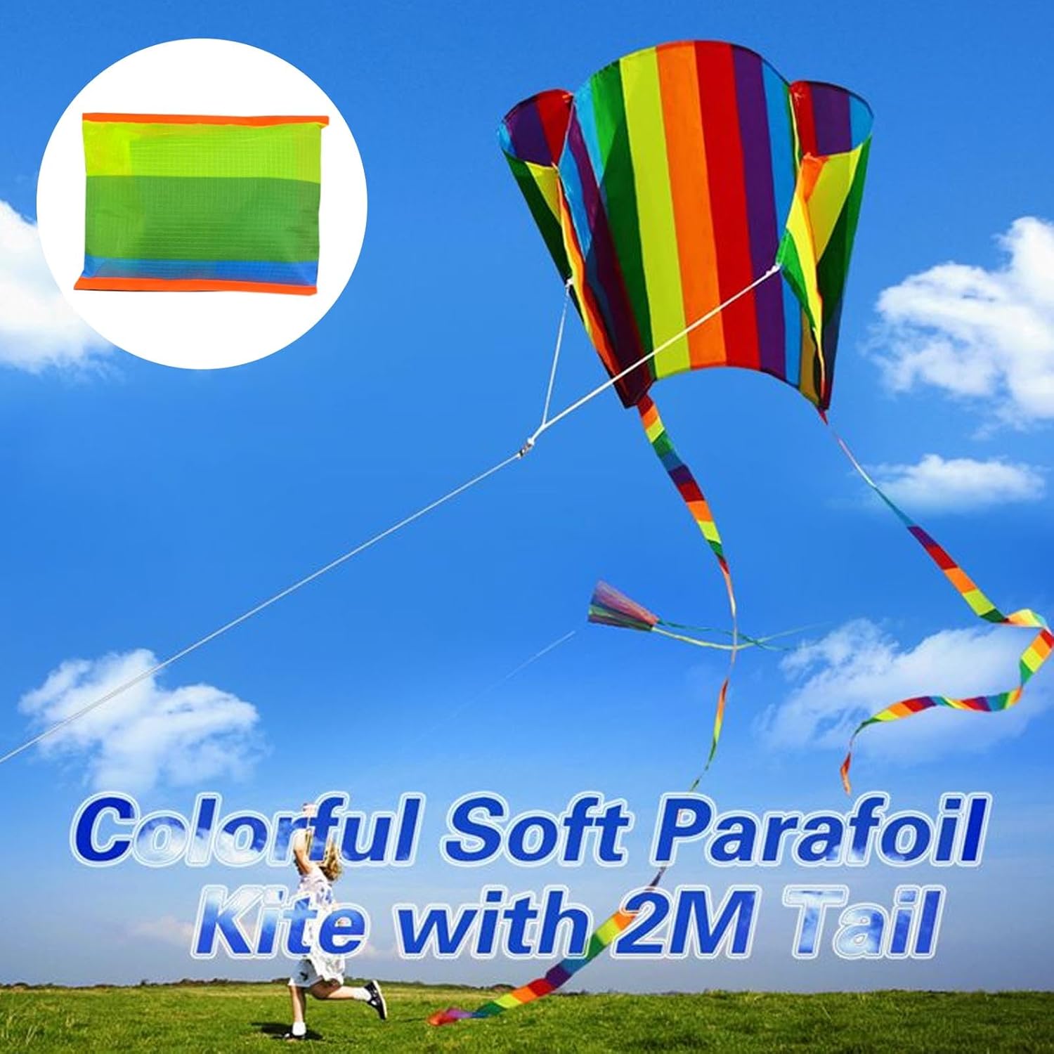 1 PCS Kite For Children, Rainbow Kite Colorful Pocket Kite with Long Tail, Easy Flyer Kite With String Line, Beach Game Outdoor Activities for Beginner, Kids and Adult, Gift to Boys Girls