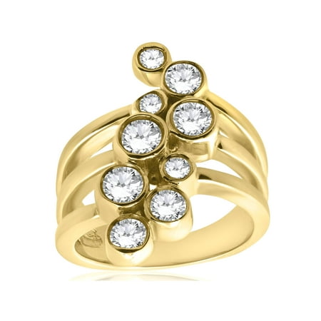 1CT Diamond Journey Right Hand Multi Rose Bezel Ring 14K Yellow