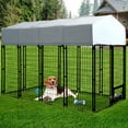 thumbnail image 6 of Haverchair Large Outdoor Dog Kennel, Heavy Duty Welded Wire Steel Dog Enclosure Playpen Crate with Waterproof UV-Resistant Roof Cover, Double Lock Dog Kennels Fence with Rotating Feeding Door Bowls, 6 of 9