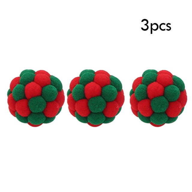 3 uds juguete de gato colorido de peluche divertido interactivo Bell Bouncy Ball (Navidad)