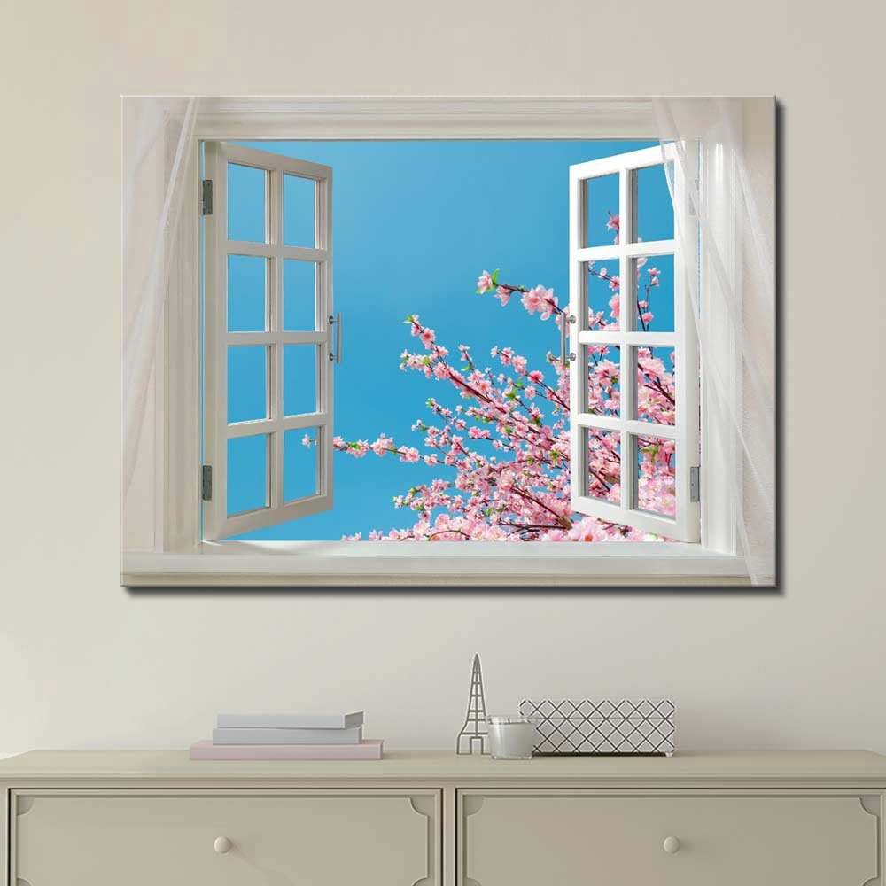 Wall26 Glimpse Into Cherry Blossom In Spring Out Of Open Window Canvas Art Wall Decor 36 X 48 Walmart Com Walmart Com