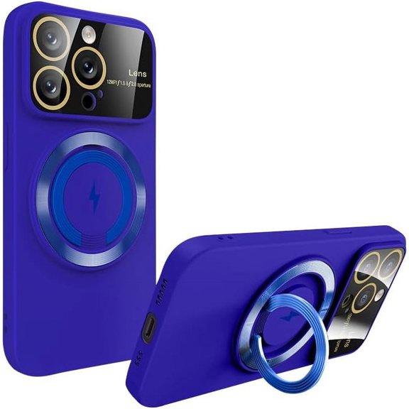 Magnetic Series Designed for iPhone Case,[Compatible with MagSafe][Military Drop & Camera Lens Protection],Large Window Ring Holder Stand Shockproof Cover (Klein Blue,iPhone 14 Pro)